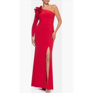 NWT XSCAPE Evenings Ruffle One-
Shoulder Gown Red Sz 10 Petite $239